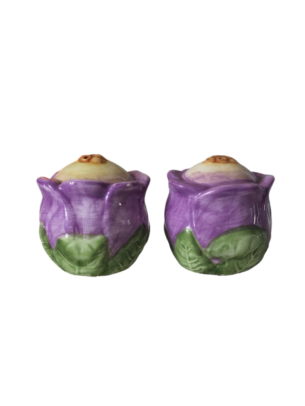 Vintage Hand-Painted Ceramic Purple Tulip Flower Salt & Pepper Shakers